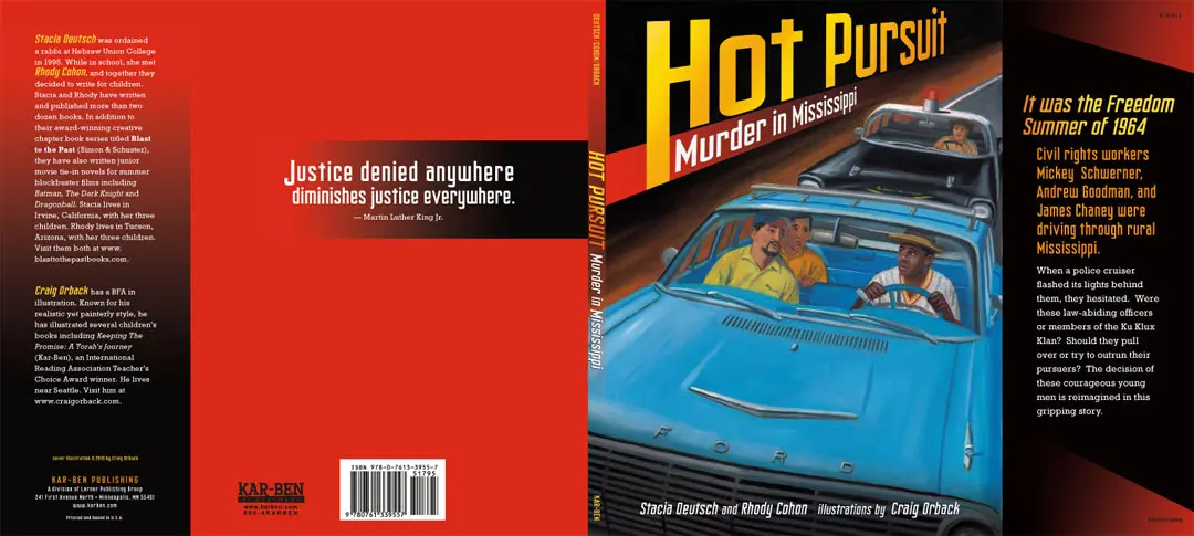 Justice-themed book with bold red and black design