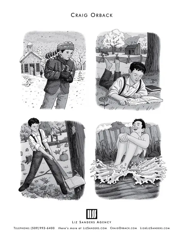 Boy rowing boat in autumn lake