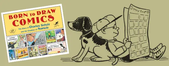 Cartoon boy with dog reading newspaper