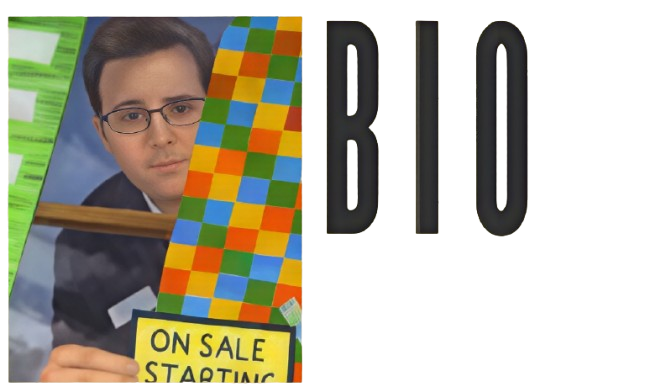 Man with colorful tie and "BIO" text