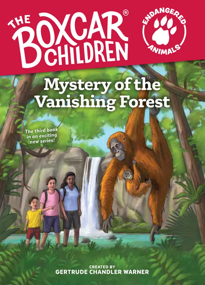 Book cover with orangutan and children
