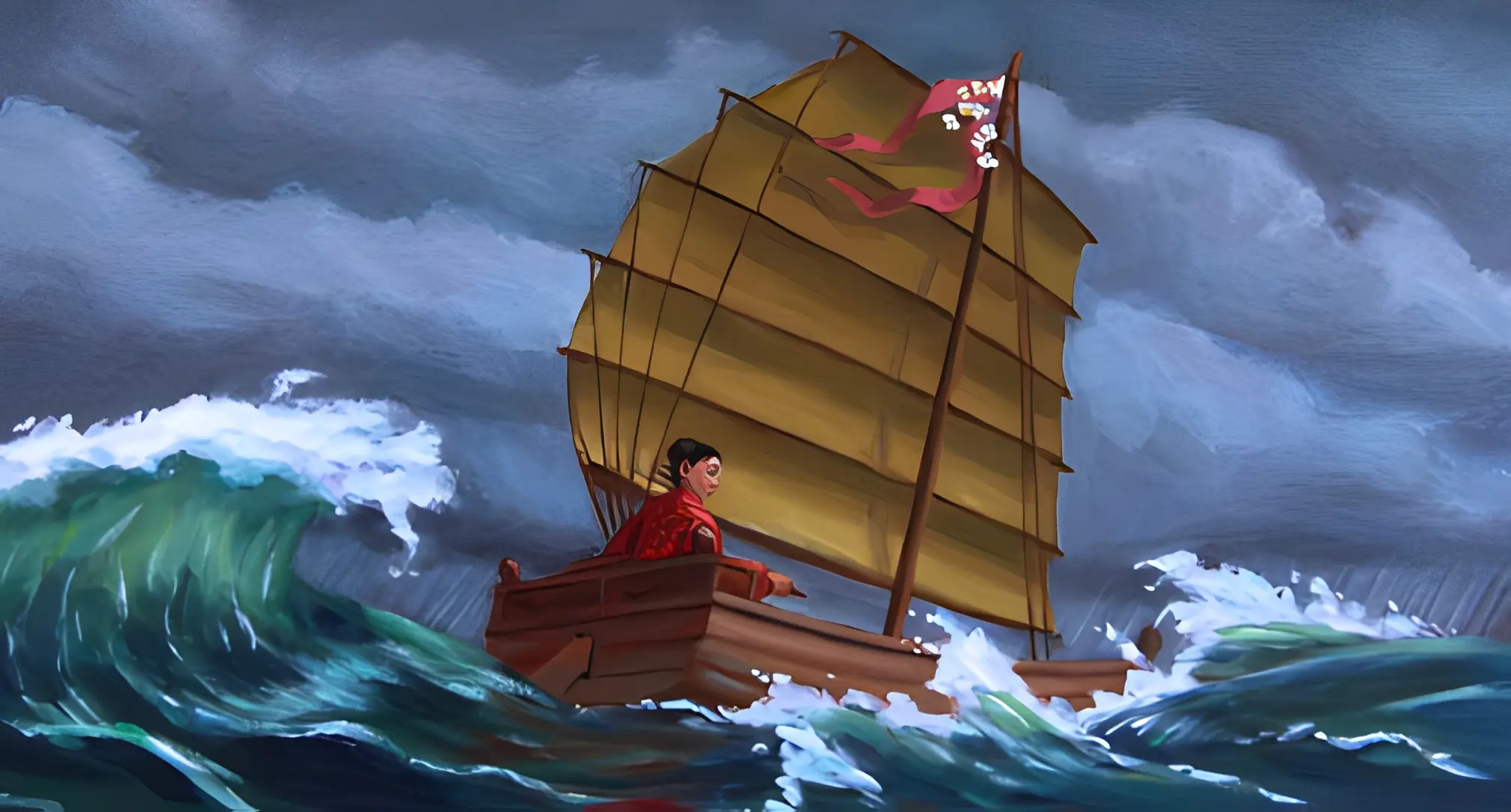 Person sailing in rough waters