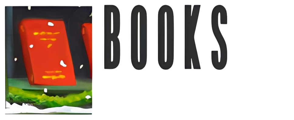 Red books, snow, and "BOOKS" sign